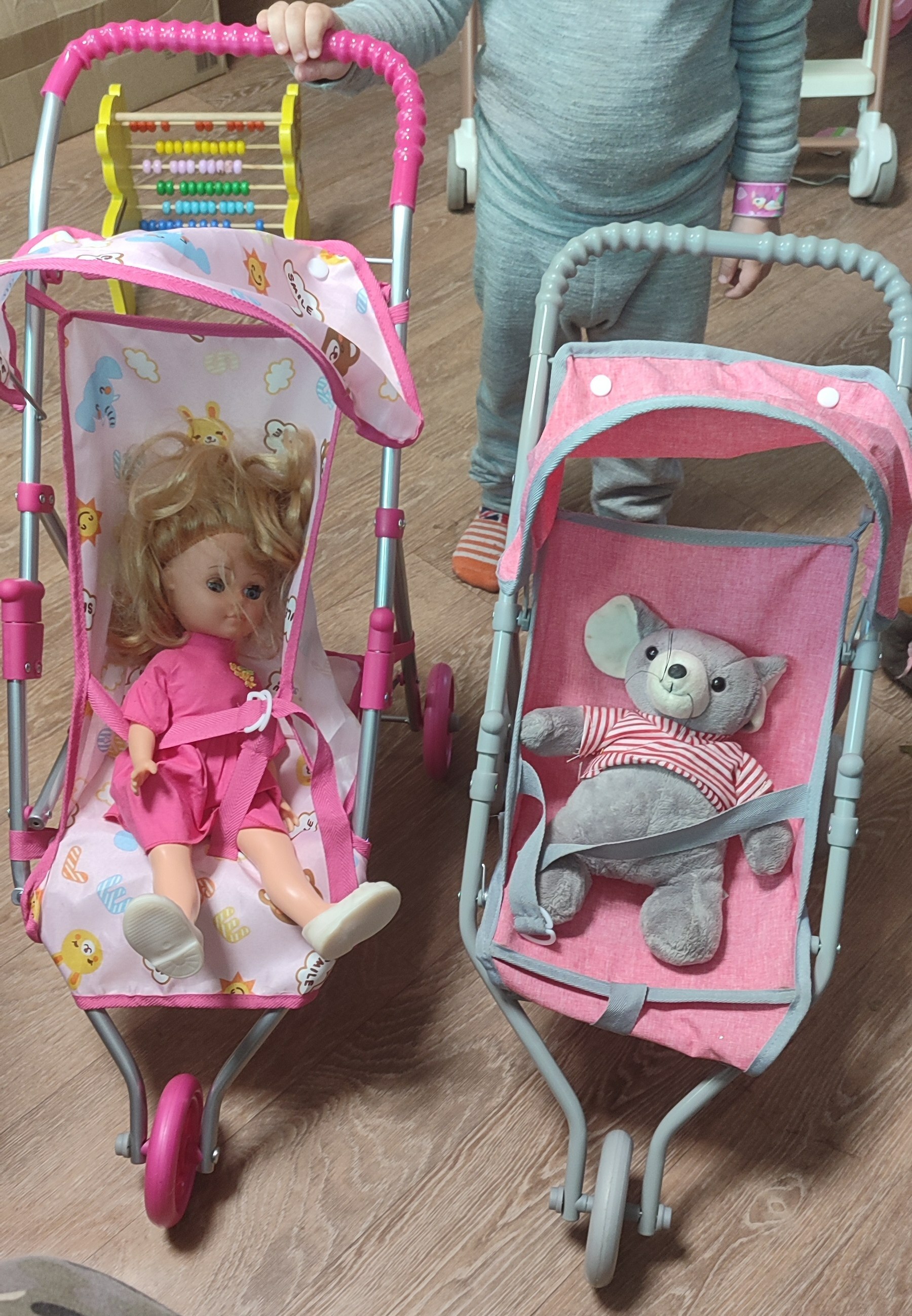 Фотография покупателя товара Коляска для кукол летняя, трехколёсная, металлический каркас, МИКС - Фото 2