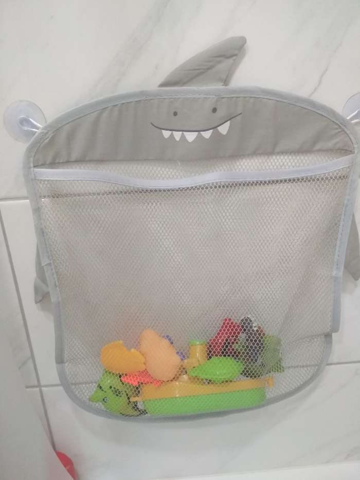 Фотография покупателя товара Сетка для хранения игрушек в ванной на присосках «Акула», цвет серый - Фото 3