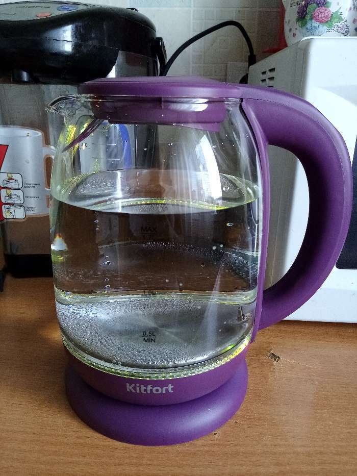 Фотография покупателя товара Чайник электрический Kitfort KT-640-5, стекло, 1.7 л, 2200 Вт, подсветка, фиолетовый - Фото 10