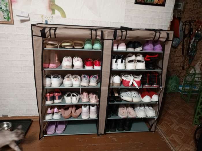 Фотография покупателя товара Полка для обуви с чехлом LaDо́m, двойная, 6 уровней, 118×30×108 см, цвет бежевый - Фото 2