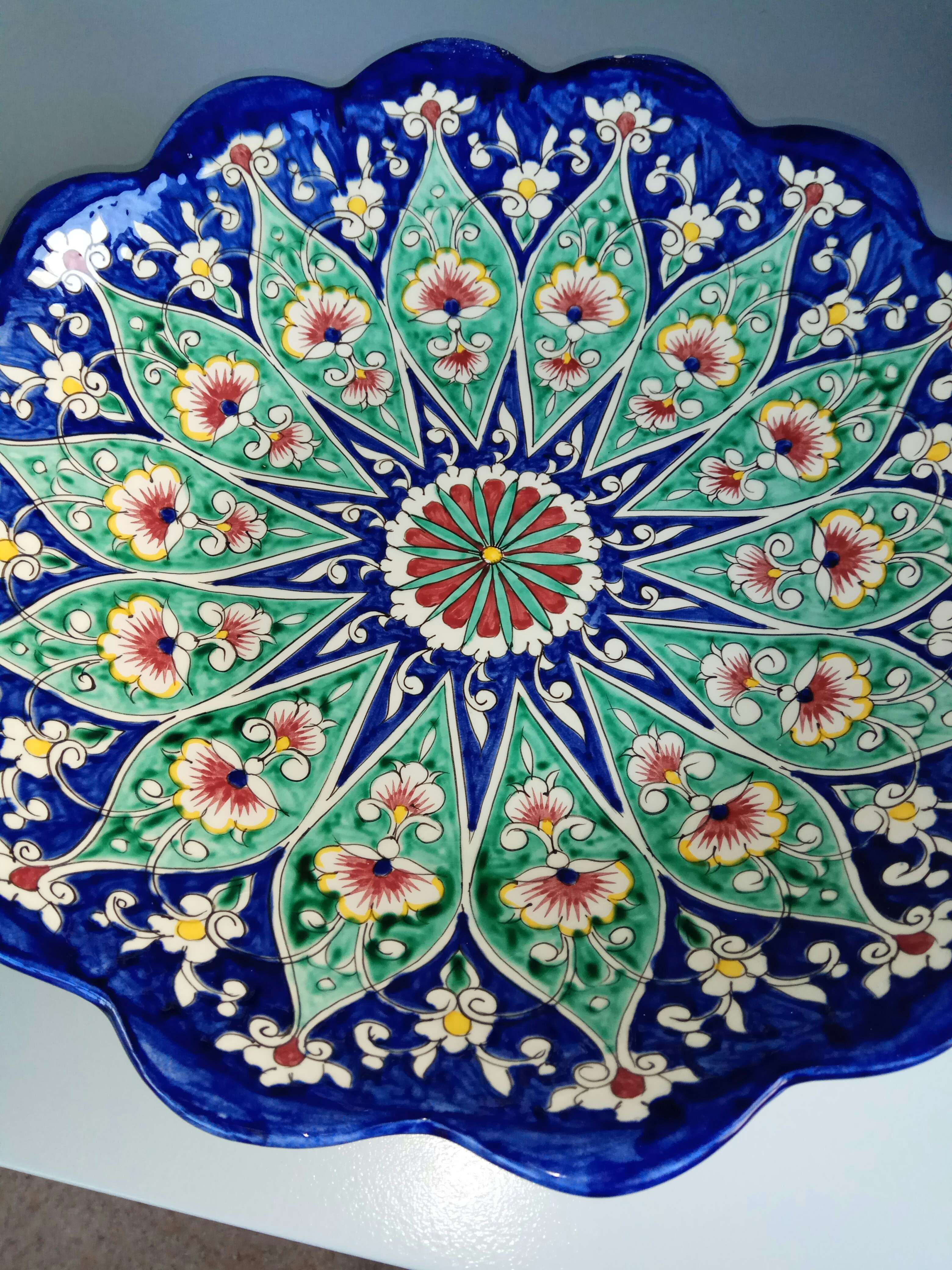 Фотография покупателя товара Ляган Риштанская Керамика "Цветы", 33 см, синий, рифлёный - Фото 2