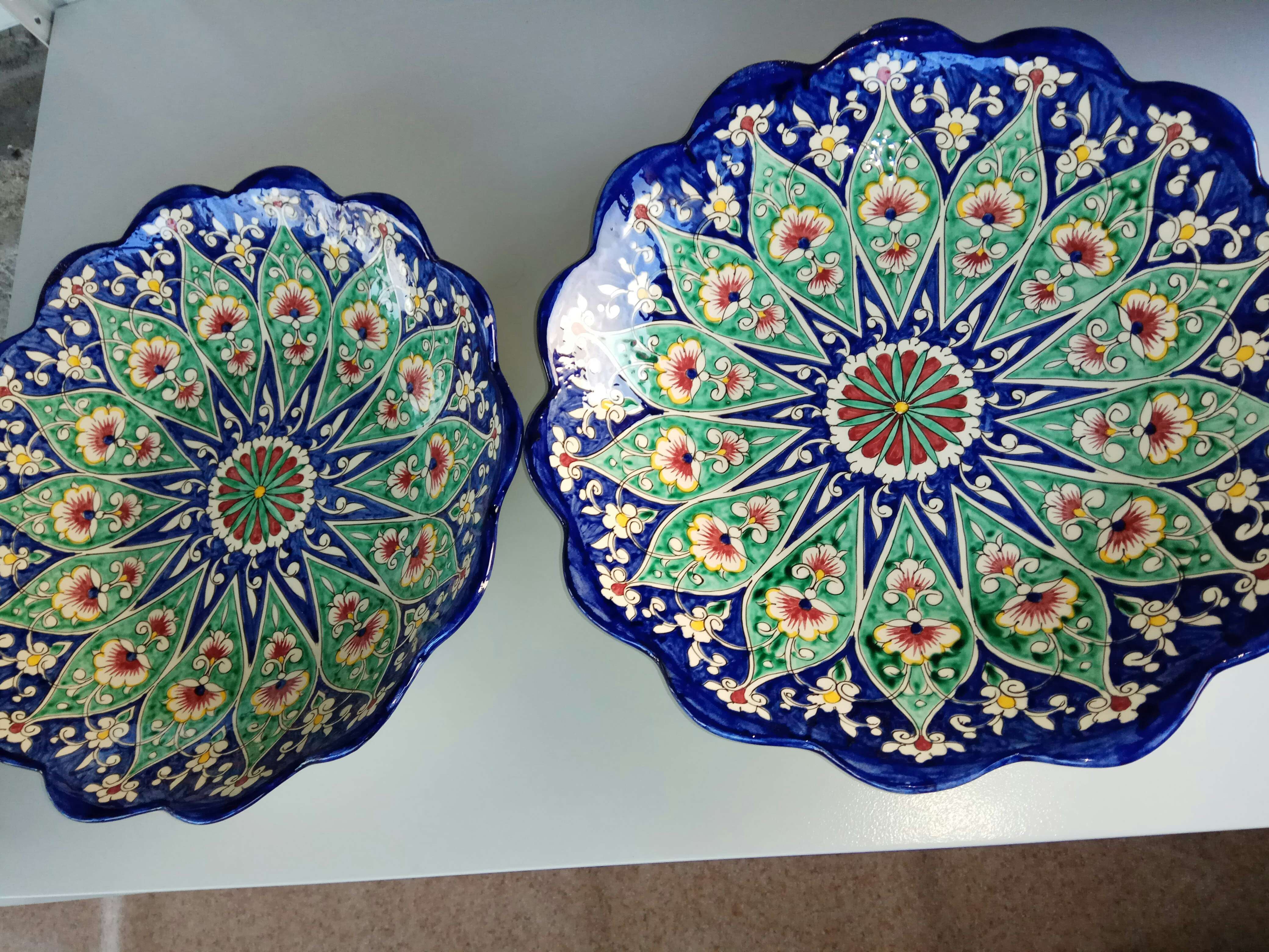 Фотография покупателя товара Ляган Риштанская Керамика "Цветы", 33 см, синий, рифлёный