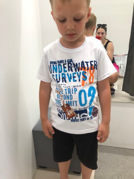 Фотография покупателя товара Комплект для мальчика (футболка/шорты), цвет белый/синий, рост 116 см - Фото 1