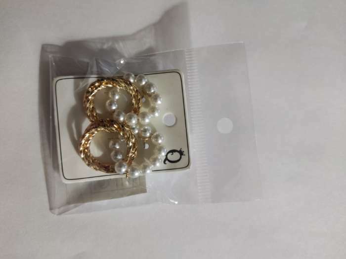 Фотография покупателя товара Серьги металл «Два кольца» бусины и металл, цвет золото - Фото 2
