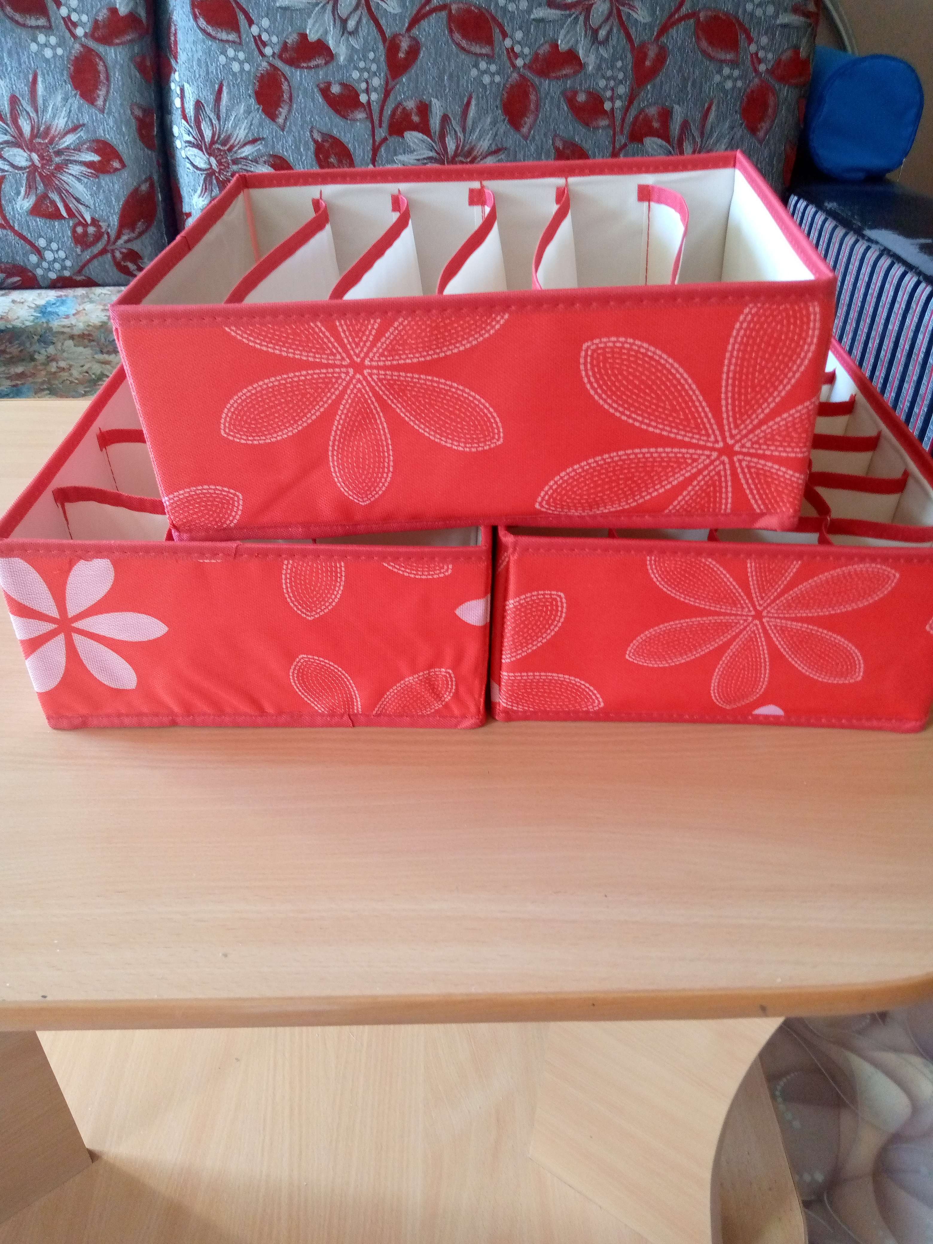 Фотография покупателя товара Набор органайзеров для хранения белья «Листочки», 3 шт, 32×24×12 см, цвет красный - Фото 3
