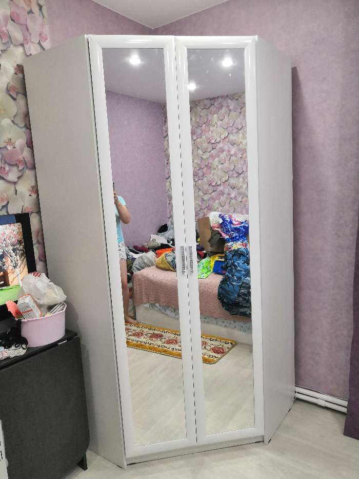 Фотография покупателя товара Шкаф угловой с зеркалом №35 Тиффани, 1070х1070х2250, Белый текстурный - Фото 4
