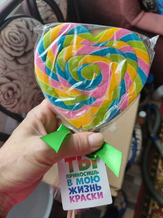 Фотография покупателя товара Леденец на палочке «Ты приносишь в мою жизнь краски», вкус: тутти - фрутти, 120 г - Фото 1