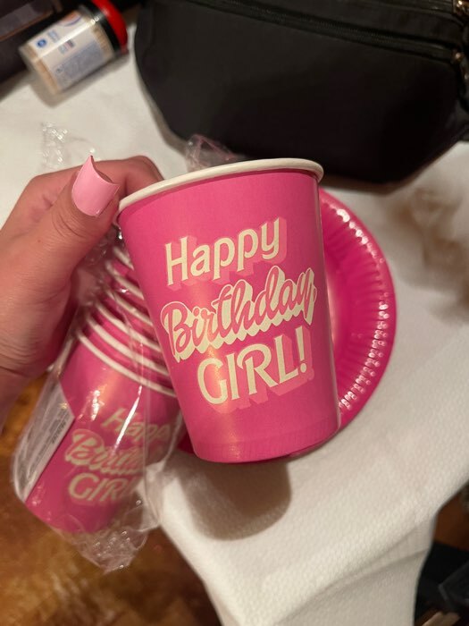 Фотография покупателя товара Стакан одноразовый бумажный "Happy Birthday,girl", кукла",250мл - Фото 1