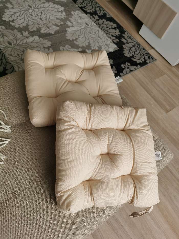 Фотография покупателя товара Набор подушек для стула 35х35см 2шт, цв.желтый, файбер, бязь хлопок 100% - Фото 5