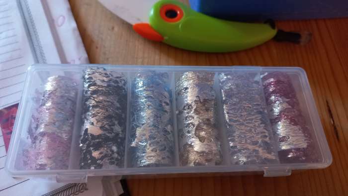 Фотография покупателя товара Паутинка с фольгой для ногтей, переводная, 20×10 см, 6 шт., в пластиковом органайзере, разноцветная - Фото 1