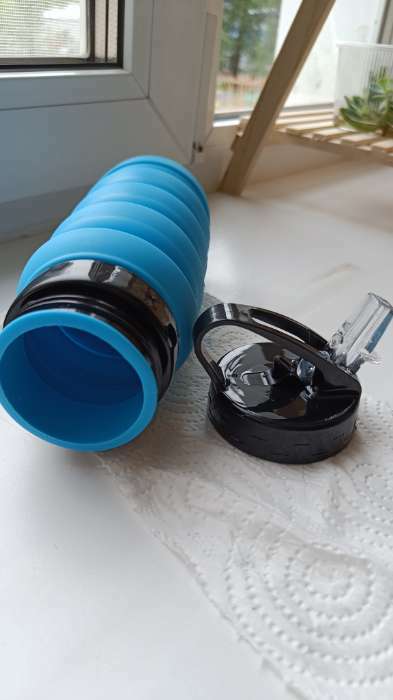Фотография покупателя товара Бутылка для воды складная Доляна «Стоун», силикон, 530 мл, 7×21 см, цвет голубой - Фото 2