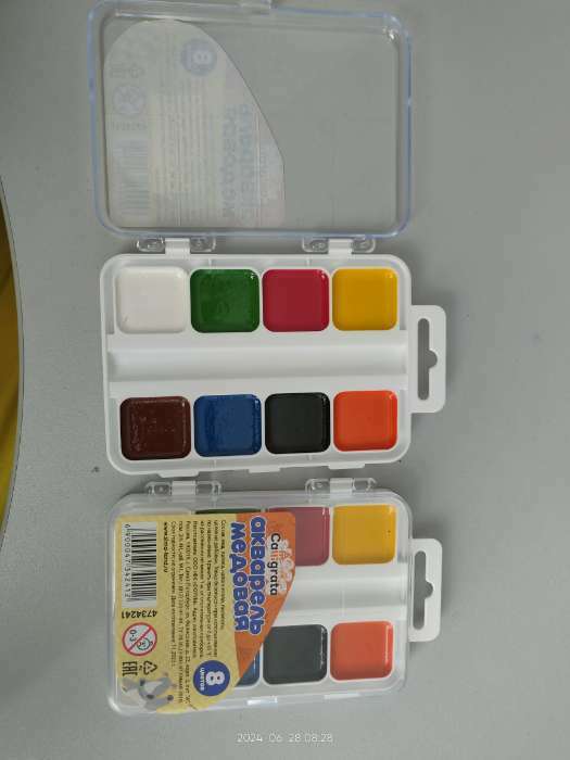 Фотография покупателя товара Акварель 8 цветов Calligrata, медовая, без кисти, пластик - Фото 1