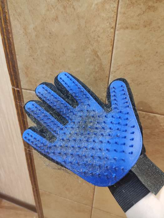 Фотография покупателя товара Перчатка - щетка для шерсти на правую руку с удлиненными зубчиками, синяя - Фото 22