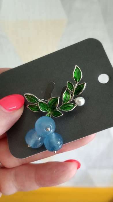 Фотография покупателя товара Брошь «Ягоды» агат, цвет зелёно-голубой в серебре - Фото 2