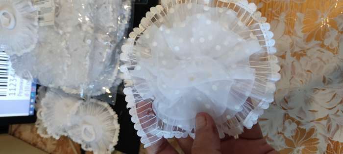 Фотография покупателя товара Резинка для волос бант «Школьница», нежность горошек, d=11 см, белая - Фото 6