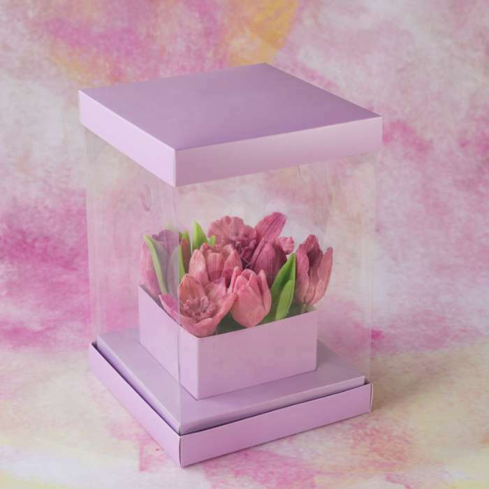 Фотография покупателя товара Коробка подарочная для цветов с вазой и пластиковыми окнами складная, упаковка, With love, 23×30×23 см - Фото 17