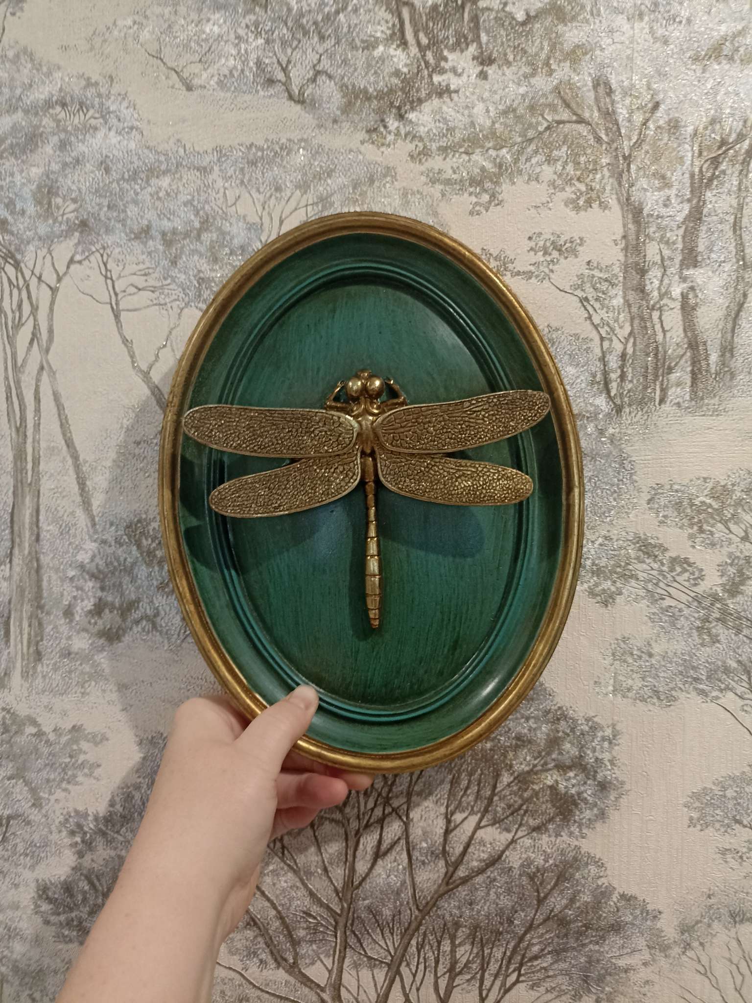 Фотография покупателя товара Панно настенное «Стрекоза», полистоун, декор, тёмно-зелёный, 20×4×26 см - Фото 1