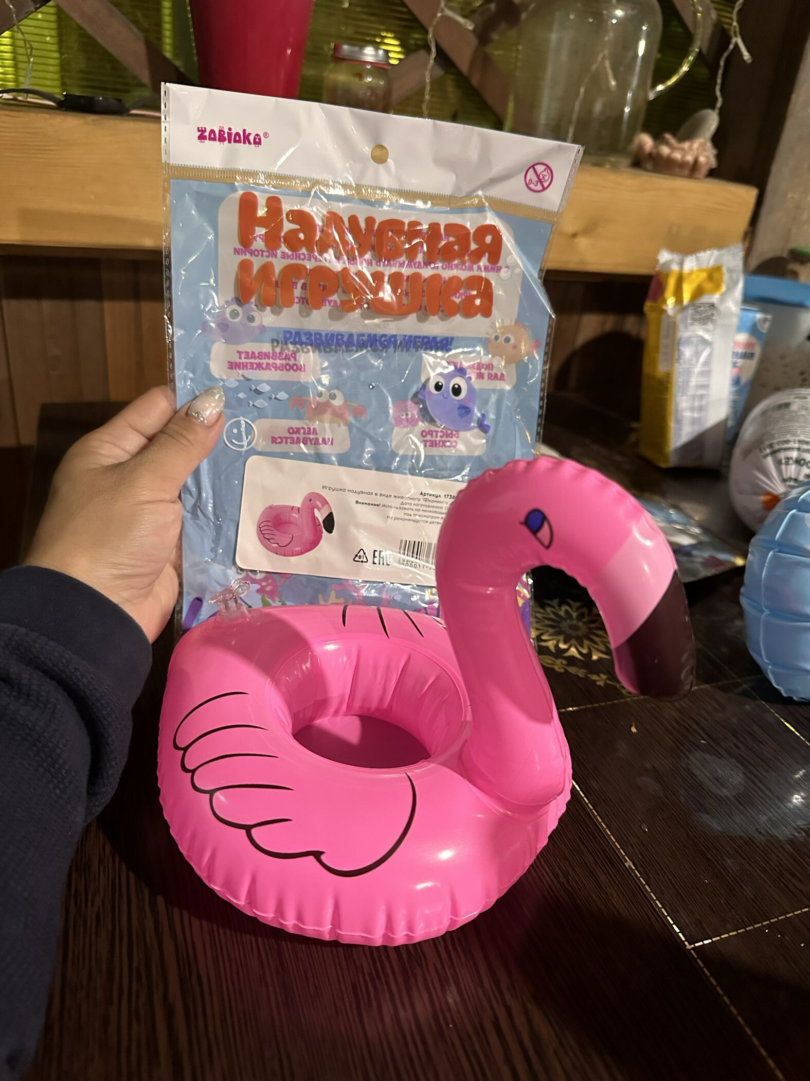 Фотография покупателя товара Игрушка надувная-подставка «Фламинго», 18 см