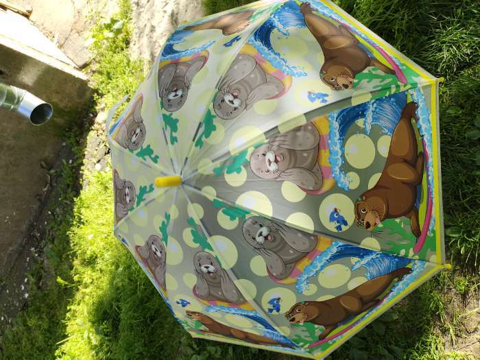 Фотография покупателя товара Детский зонт п/авт со свистком «Тюлень на отдыхе» d = 84 см, 8 спиц, 65 × 7 × 6 см