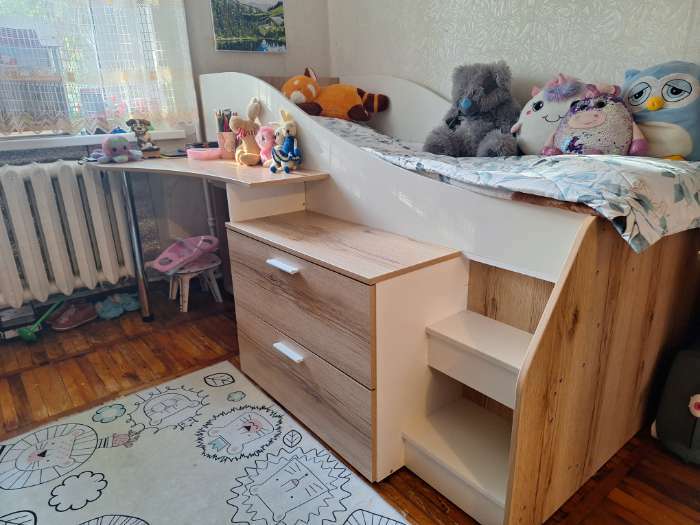 Фотография покупателя товара Кровать – чердак «Геометрия 3», 1932×1382×1076 мм, цвет делано светлый/белый - Фото 2