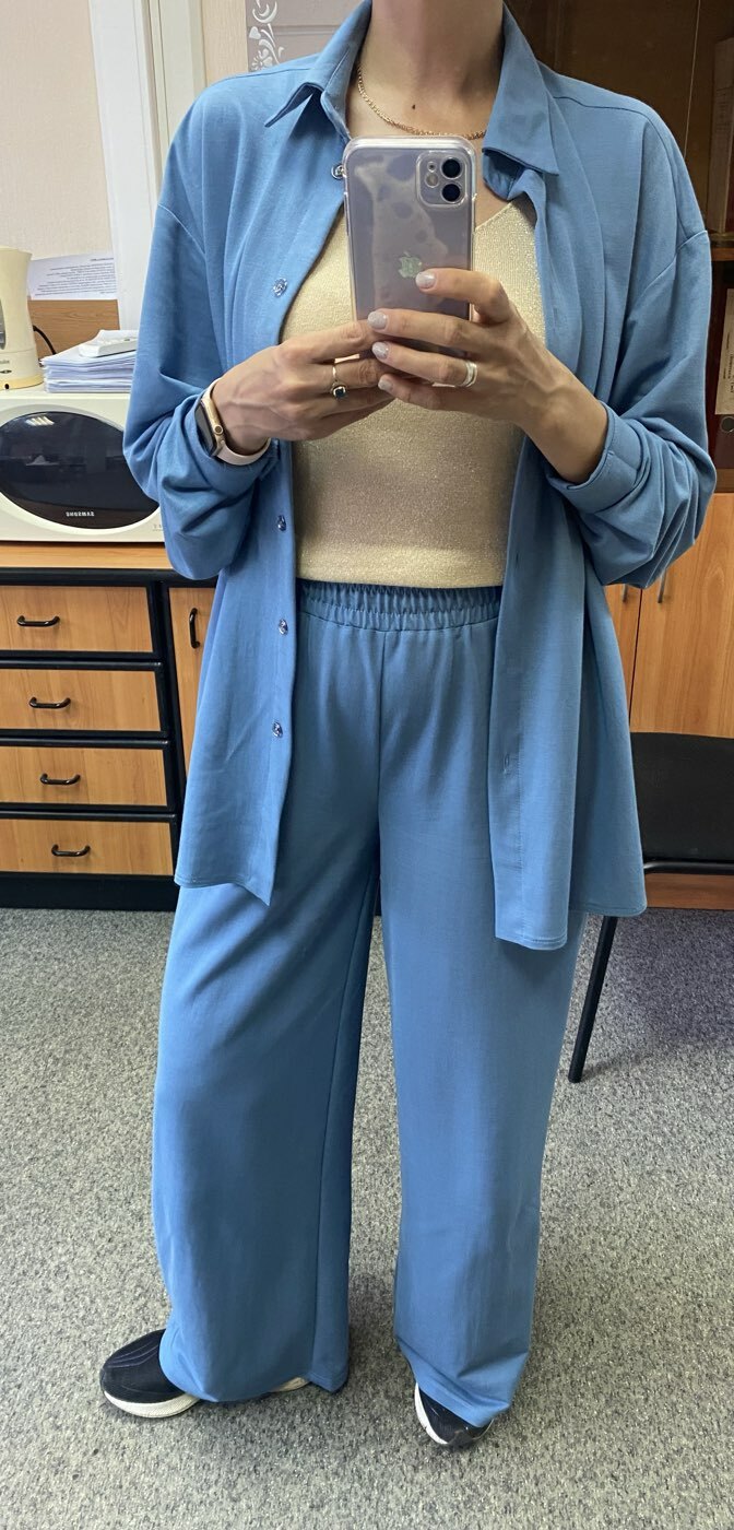 Фотография покупателя товара Комплект женский (сорочка, брюки) MINAKU: Home collection цвет голубой, р-р 44 - Фото 3