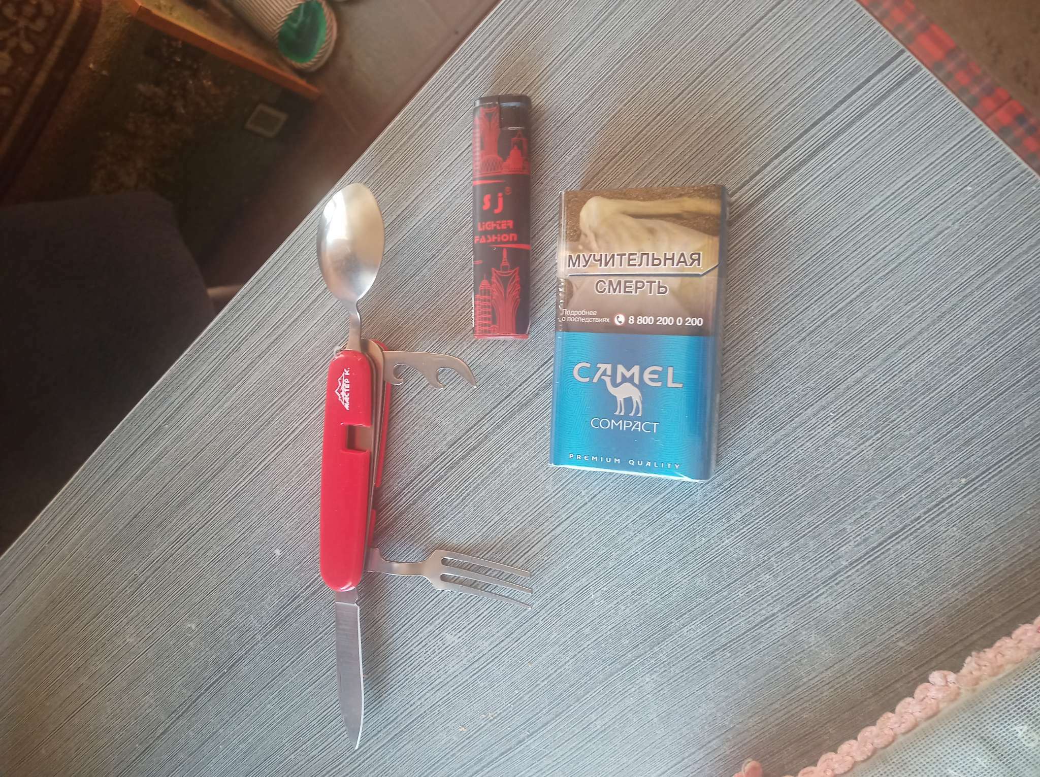 Фотография покупателя товара Набор туриста 4в1: нож, вилка, ложка, открывалка микс - Фото 1