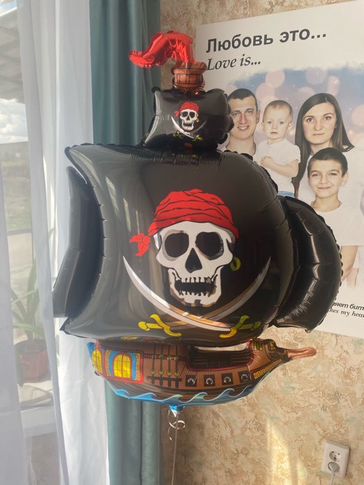 Фотография покупателя товара Шар фольгированный 41" «Корабль пиратский», цвет чёрный - Фото 2