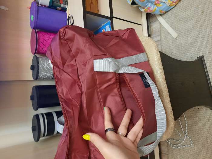 Фотография покупателя товара Сумка дорожная на молнии, складная в косметичку, держатель для чемодана, наружный карман, цвет бордовый
