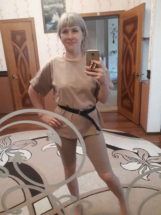 Фотография покупателя товара Футболка женская MINAKU REGULAR FIT: бежевая, р-р 52 - Фото 1