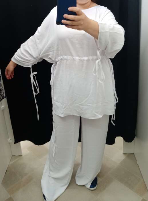 Фотография покупателя товара Костюм женский (туника, брюки) MINAKU: Casual Collection, размер 52, белый - Фото 1