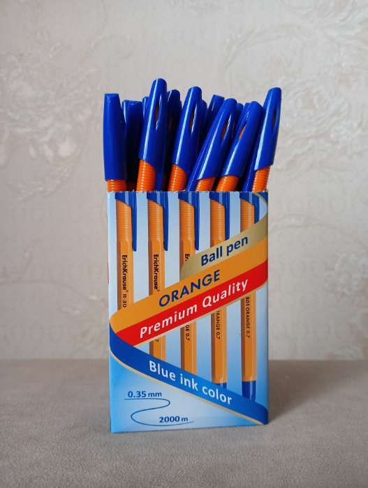 Фотография покупателя товара Ручка шариковая ErichKrause R-301 Orange Stick, узел 0.7 мм, чернила синие, длина линии письма 2000 метров, штрихкод на ручке - Фото 2