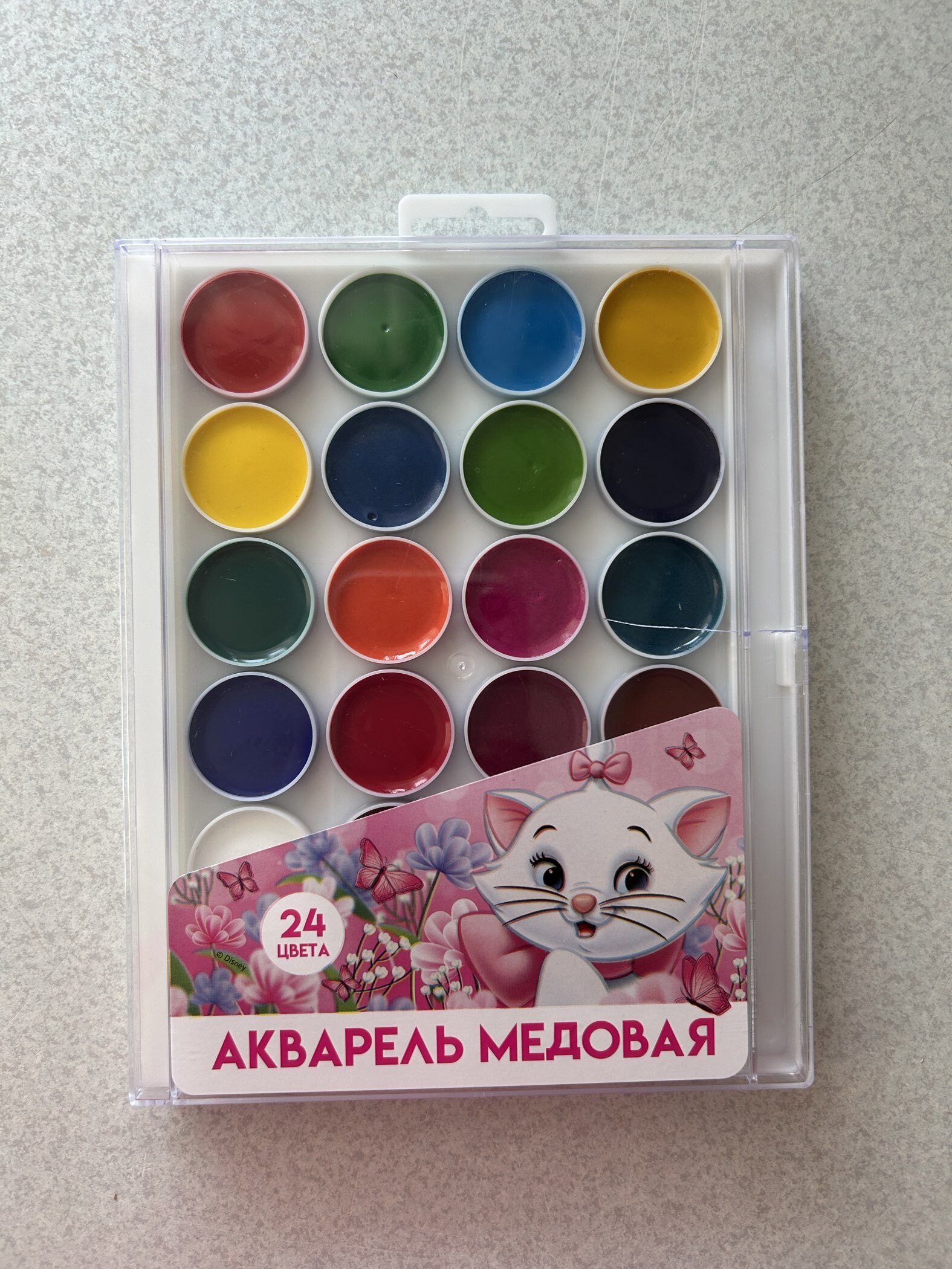 Фотография покупателя товара Акварель медовая, 24 цвета «Кошечка мари», европодвес - Фото 6