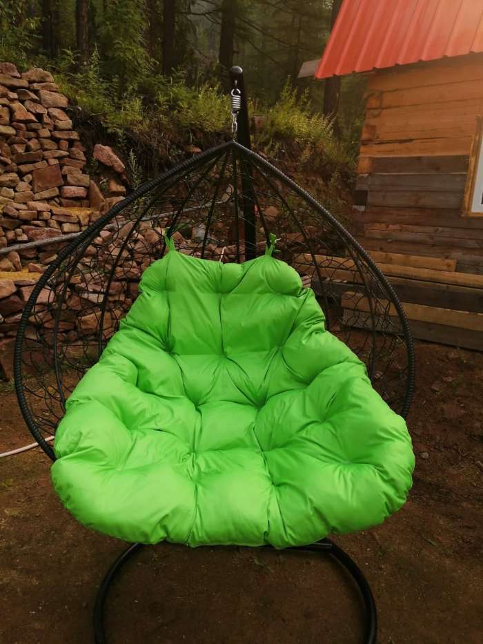 Фотография покупателя товара Подвесное кресло-качели "Для двоих", черное, зелёная подушка, стойка - Фото 1
