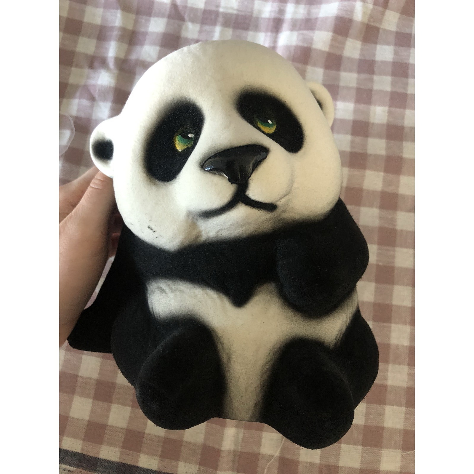 Фотография покупателя товара Копилка "Панда", флок, чёрный цвет, 19 см - Фото 1