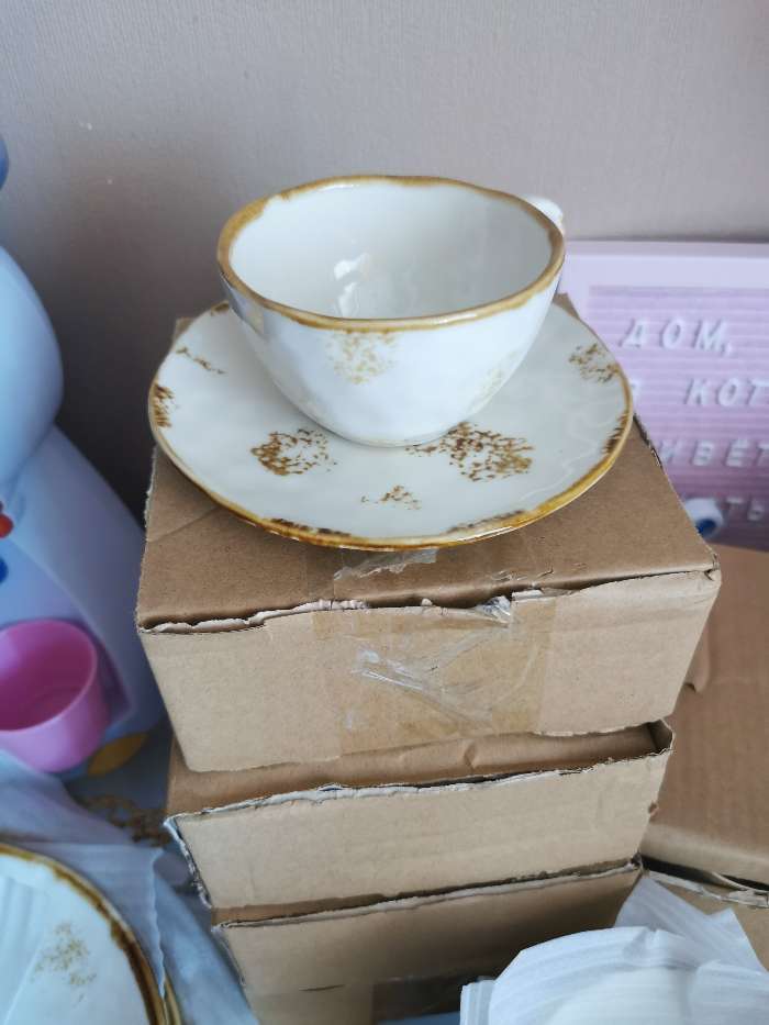Фотография покупателя товара Чайная пара фарфоровая Доляна Organic Gold, 2 предмета: чашка 230 мл, блюдце d=16 см, цвет белый