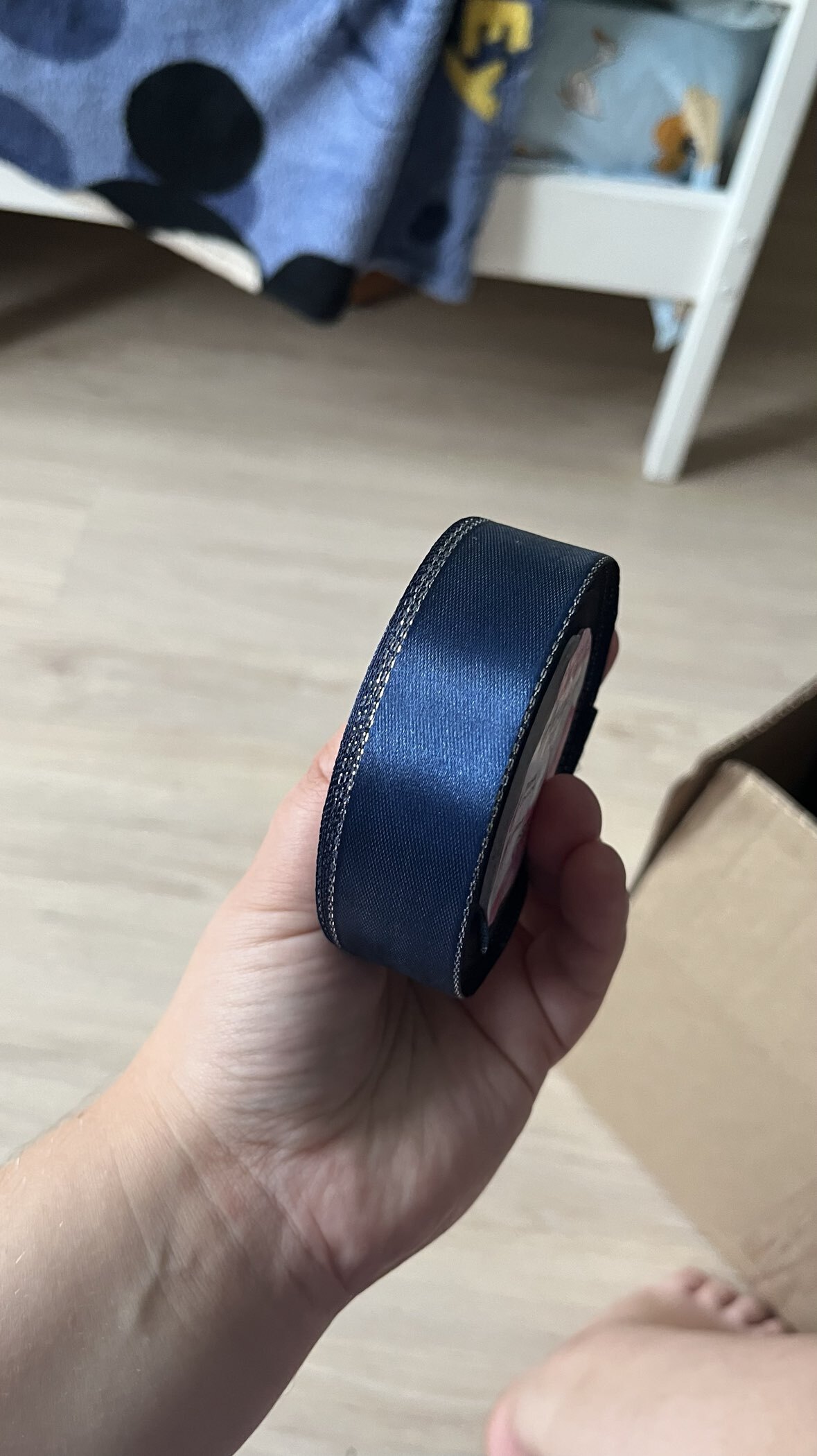 Фотография покупателя товара Лента атласная, с серебряным люрексом, 25 мм, 23±1 м, синяя №038 - Фото 2