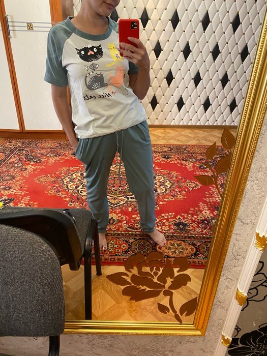 Фотография покупателя товара Комплект женский (футболка, брюки), цвет зелёный, размер 46 - Фото 1
