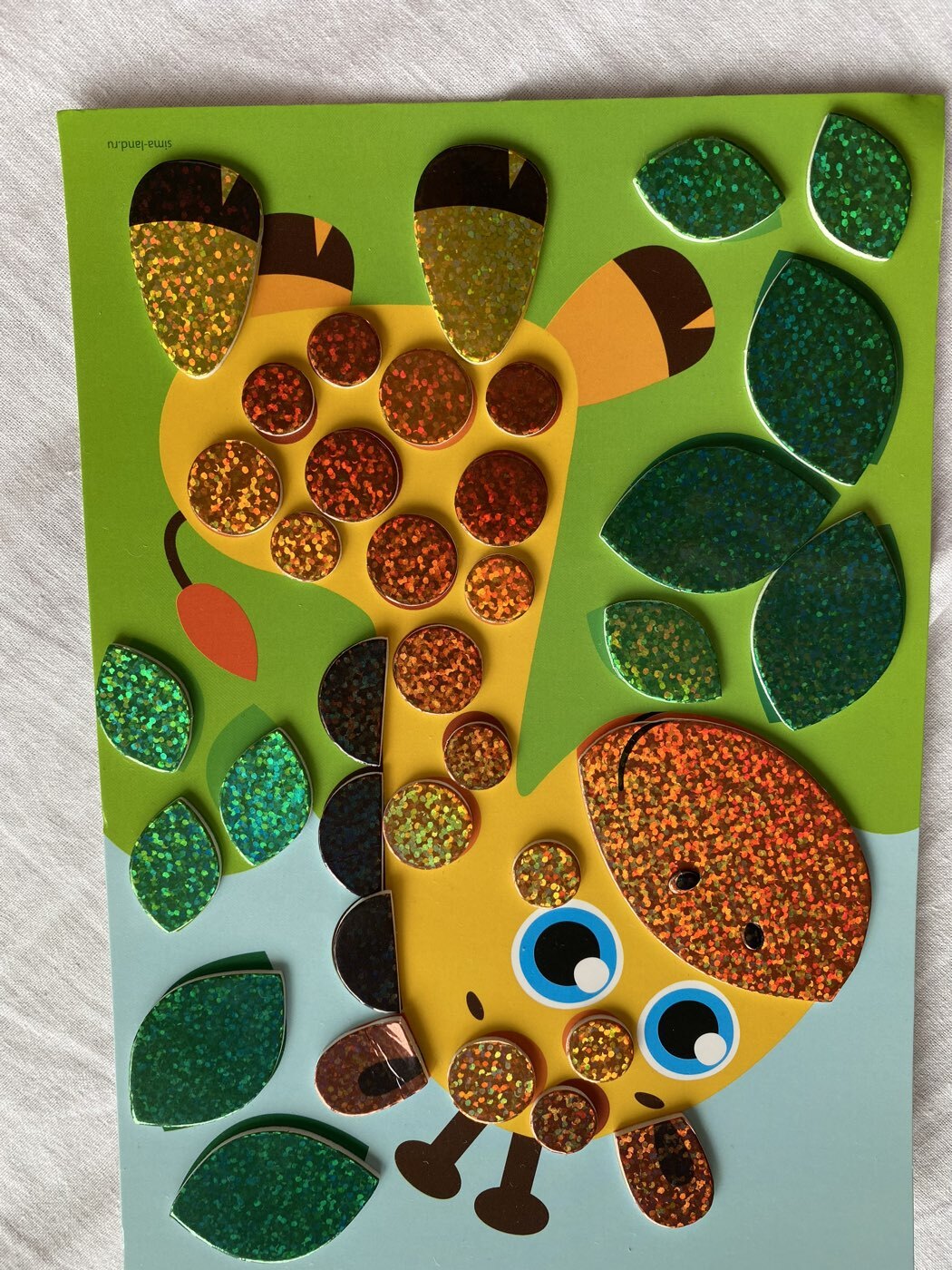 Фотография покупателя товара Аппликация стикерами форменными стикерами «Жираф», набор для творчества, стикерная мозаика - Фото 1