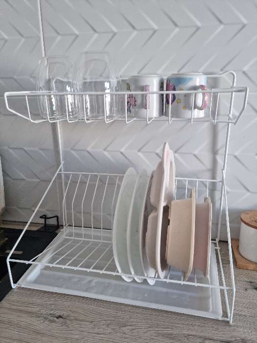 Фотография покупателя товара Сушилка для посуды с поддоном, 38×24×37 см, цвет белый - Фото 5