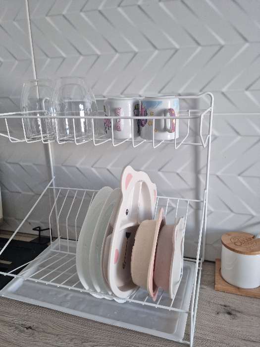 Фотография покупателя товара Сушилка для посуды с поддоном, 38×24×37 см, цвет белый - Фото 3