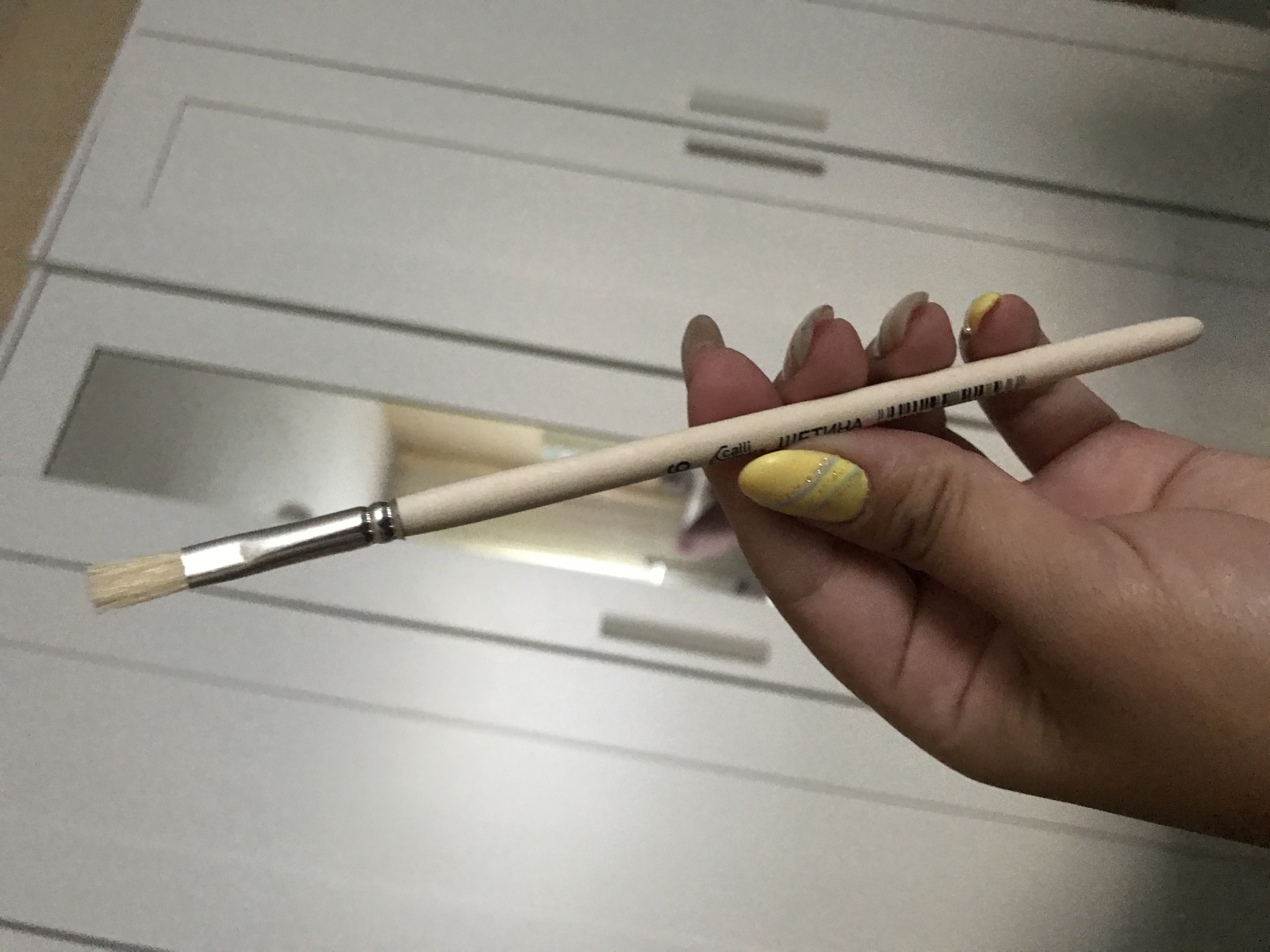 Фотография покупателя товара Кисть Щетина плоская № 6 (ширина обоймы 6 мм; длина волоса 14 мм), деревянная ручка, Calligrata