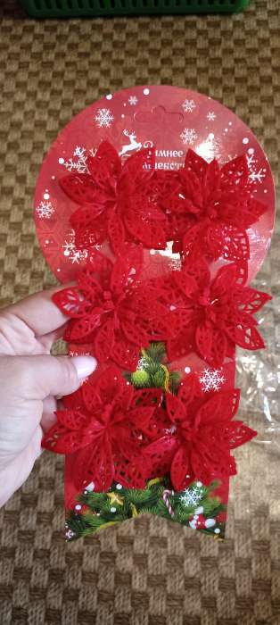 Фотография покупателя товара Ёлочные игрушки 6 шт. «Зимнее волшебство. Резной цветок» пластик, 7 см, красный - Фото 5