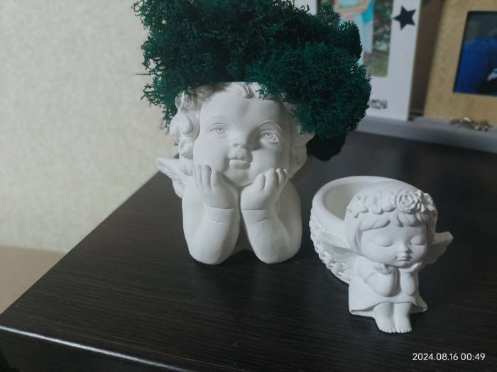 Фотография покупателя товара Подсвечник на 1 свечу «Ангел с корзинкой», гипс, 9×6.5×7 см - Фото 3