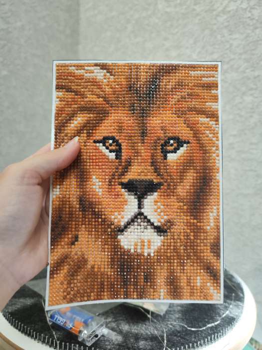 Фотография покупателя товара Алмазная мозаика с полным заполнением на холсте «Лев», 15×21 см - Фото 2