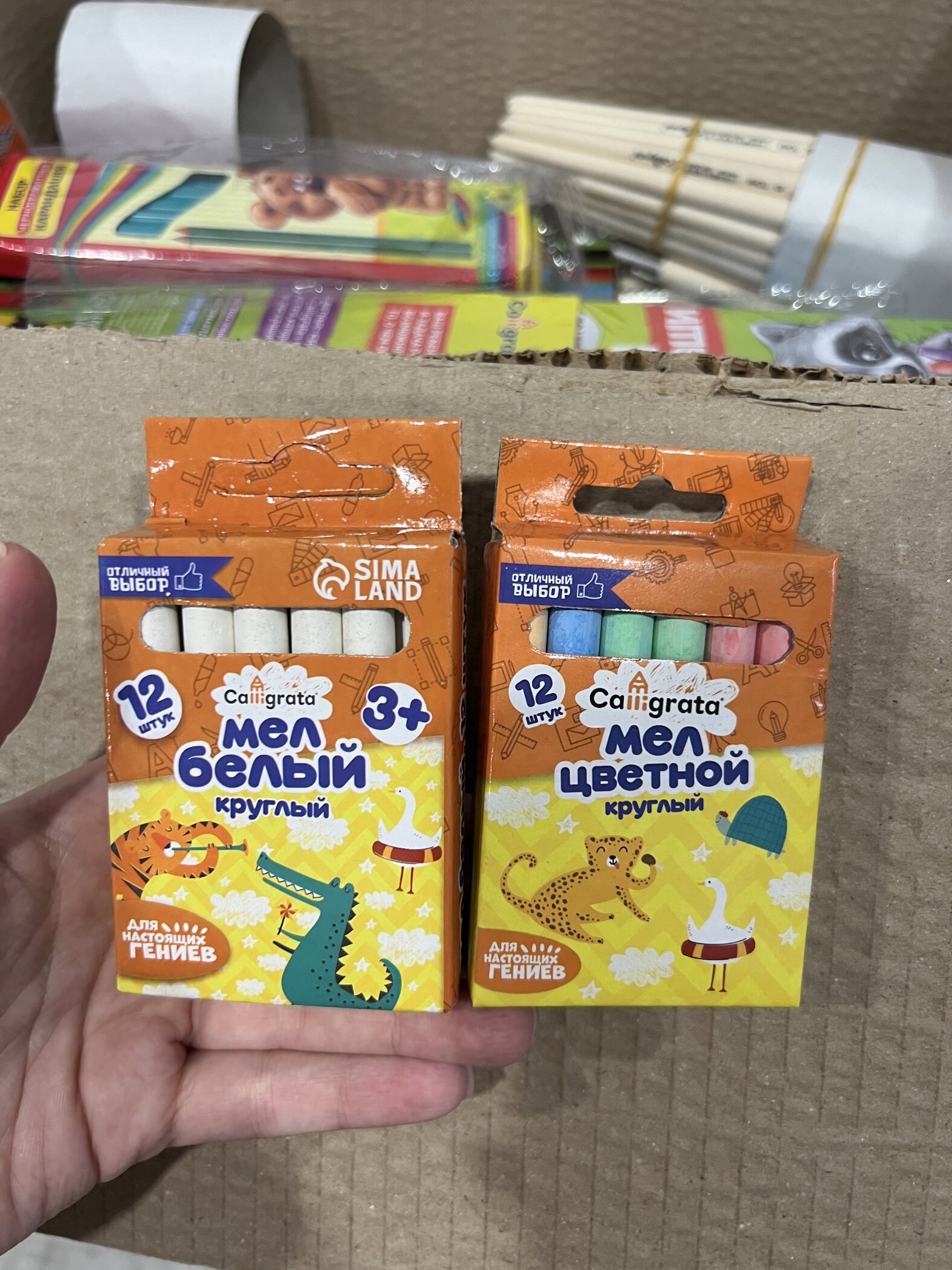 Фотография покупателя товара Мел школьный, белый, набор 12 штук, круглый, беспыльный, в картонной коробке - Фото 3