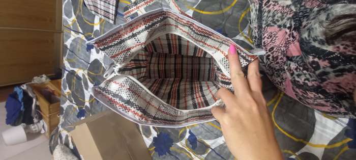 Фотография покупателя товара Сумка хозяйственная на молнии, 45 л, 45×20×50 см, чёрная/белая - Фото 1