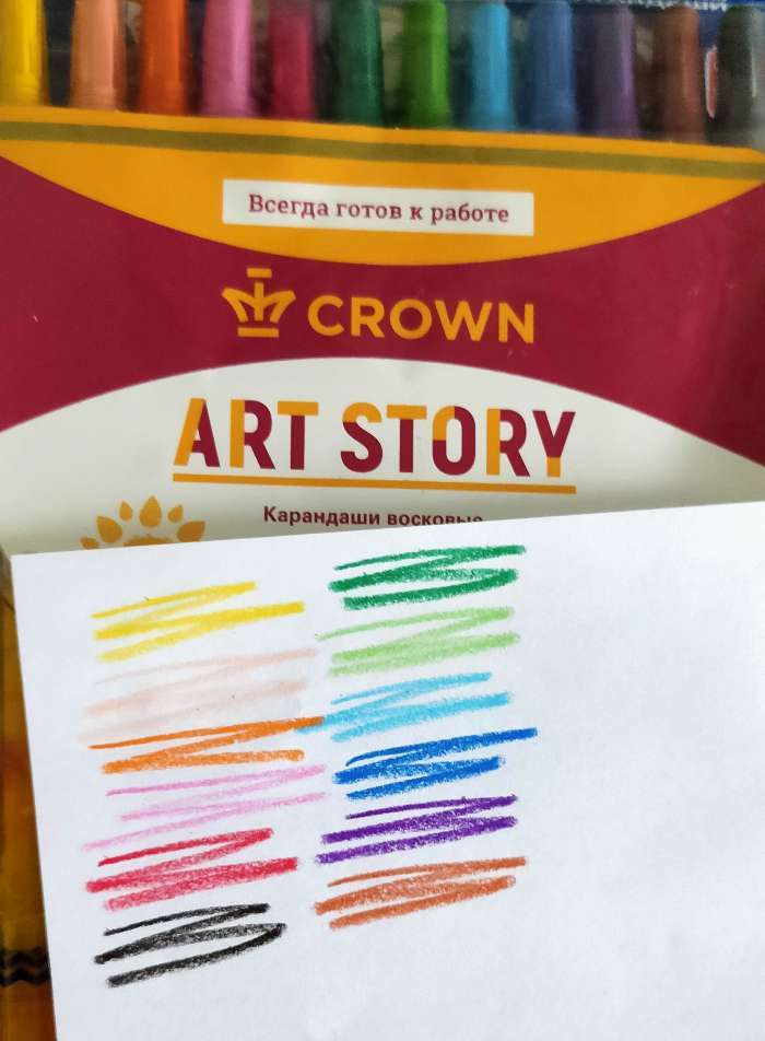 Фотография покупателя товара Мелки восковые 12 цветов Crown Art Story, выкручивающийся стержень - Фото 1