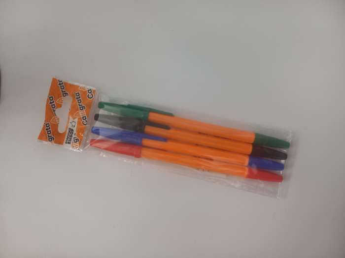 Фотография покупателя товара Набор ручек шариковых 4 цвета, стержень 0.7 мм, синий, красный, черный, зеленый, корпус оранжевый - Фото 1