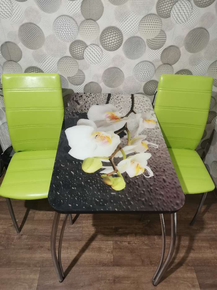 Фотография покупателя товара Стол прямоуголный с фп Орхидея белая, 1000х600х777, стекло/подстолье чайка - Фото 7