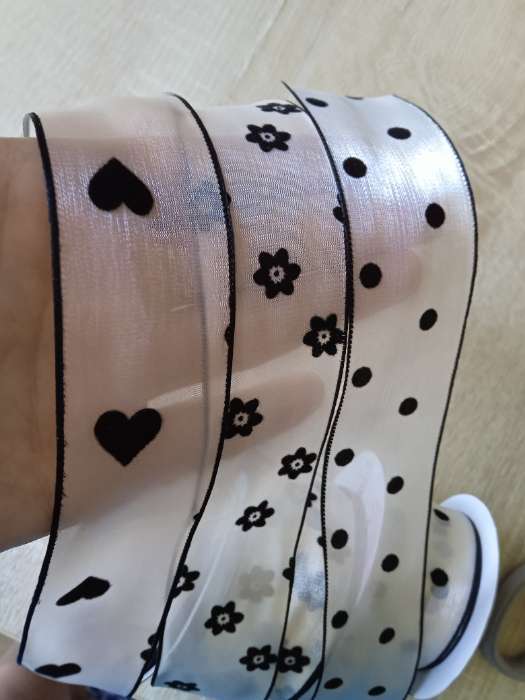 Фотография покупателя товара Лента капроновая «Цветы», с бархатным тиснением, 38 мм × 9,1 ± 0,5 м, цвет бежевый/чёрный - Фото 9